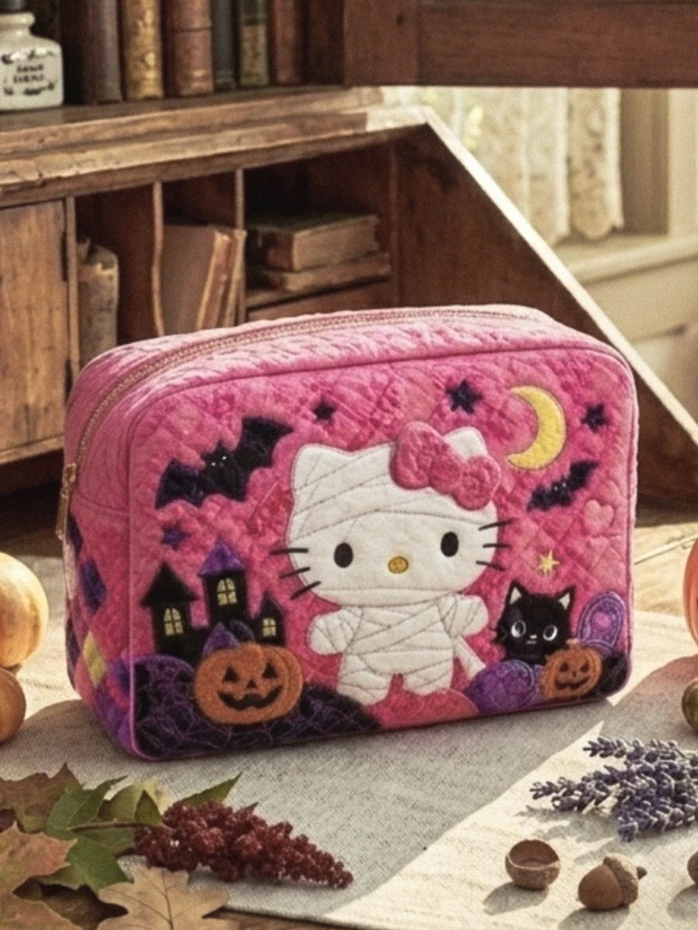 Sanrio Hello Kitty Mummy Quilted Cosmetic Large Bag 11x4x6 NWT